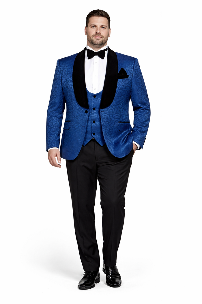Rossiman Royal Midnight Blue Velvet-Lapel 3-Piece Gala Tuxedo Suit