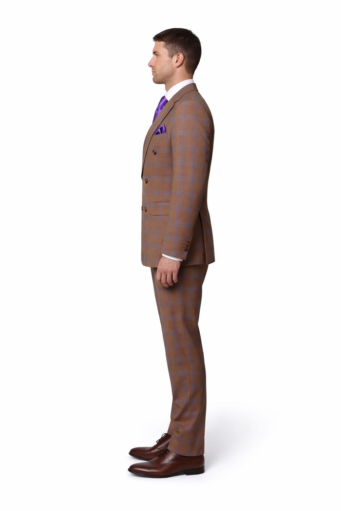 Chestnut Royale Plaid Double-Breasted 3-Piece Signature Suit