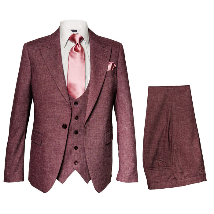 Ruby Wine 3-Piece Modern Elegant Wedding Suit with Blush