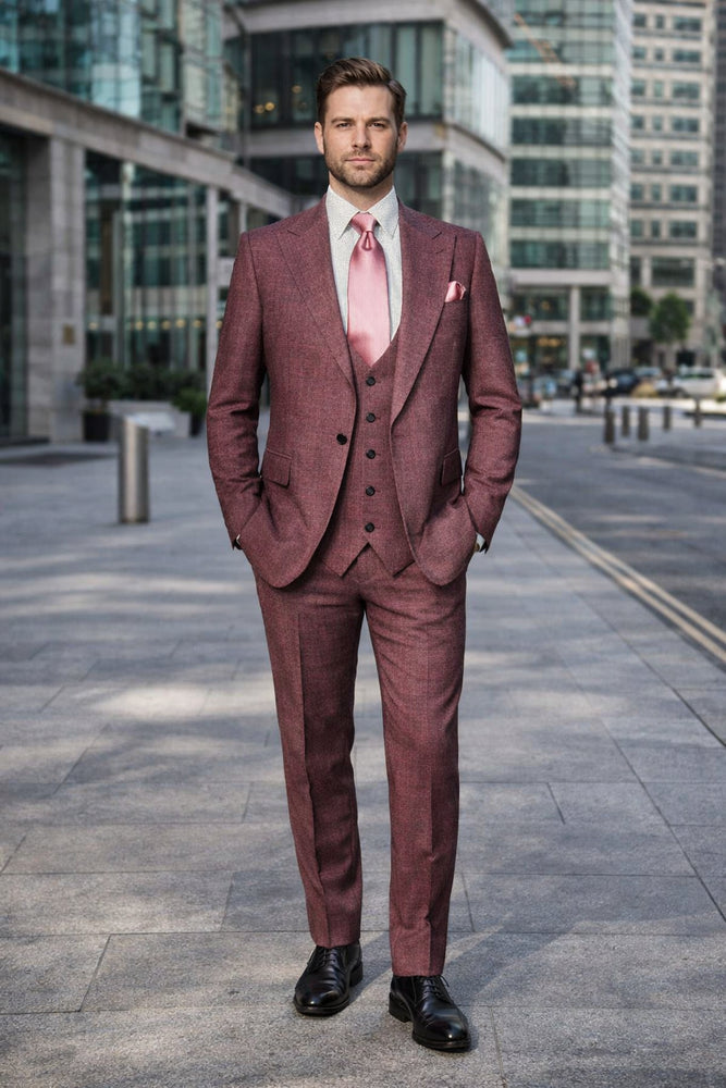 Ruby Wine 3-Piece Modern Elegant Wedding Suit with Blush
