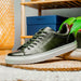 Zelli Russo Burnished Calfskin and Crocodile Luxury Sneakers in Olive