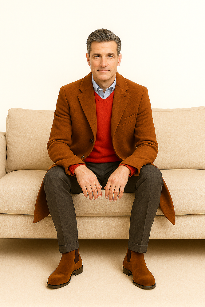 Men's Dress Coat full length Overcoat ~ Long Men's Dress Topcoat - Winter coat Rust (Cashmere Touch (not cashmere))