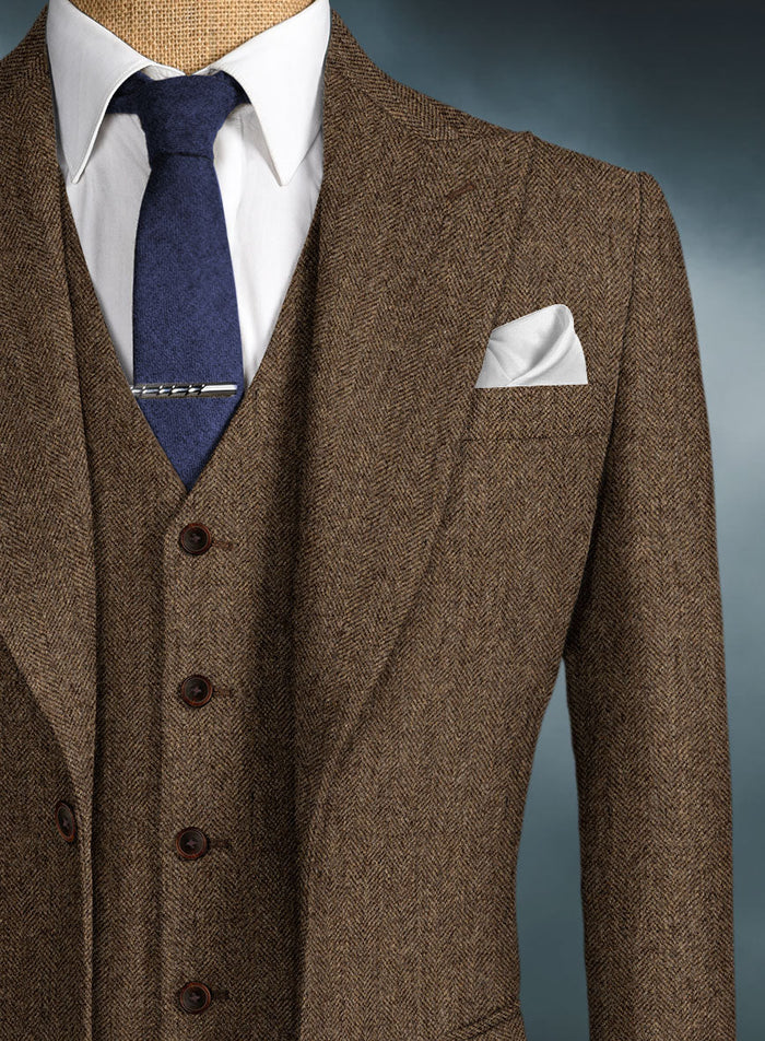 Men’s Brown Tweed Peaky Blinders Suit, Classic Vintage 3 Piece Gentleman’s Dress Suit