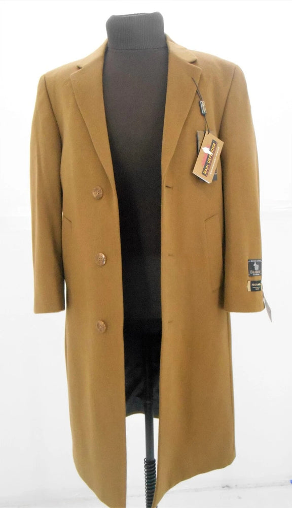 Mens Camel Tailored Overcoat – Full Length Wool Cashmere Coat