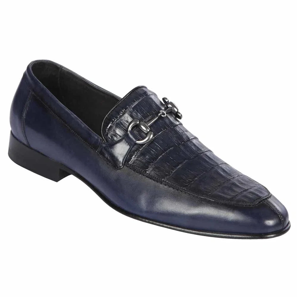 Men's Navy Exotic Leather Slip-On Loafers – Genuine Crocodile & Calfskin Blend