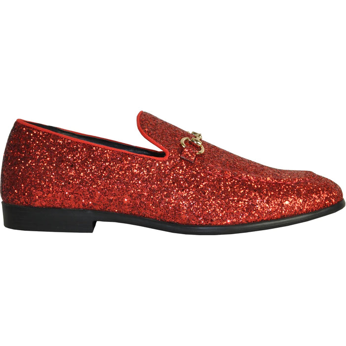 Bravo Mens Modern Glitter Sequin Prom Tuxedo Loafer in Red - Men's Dress Shoes