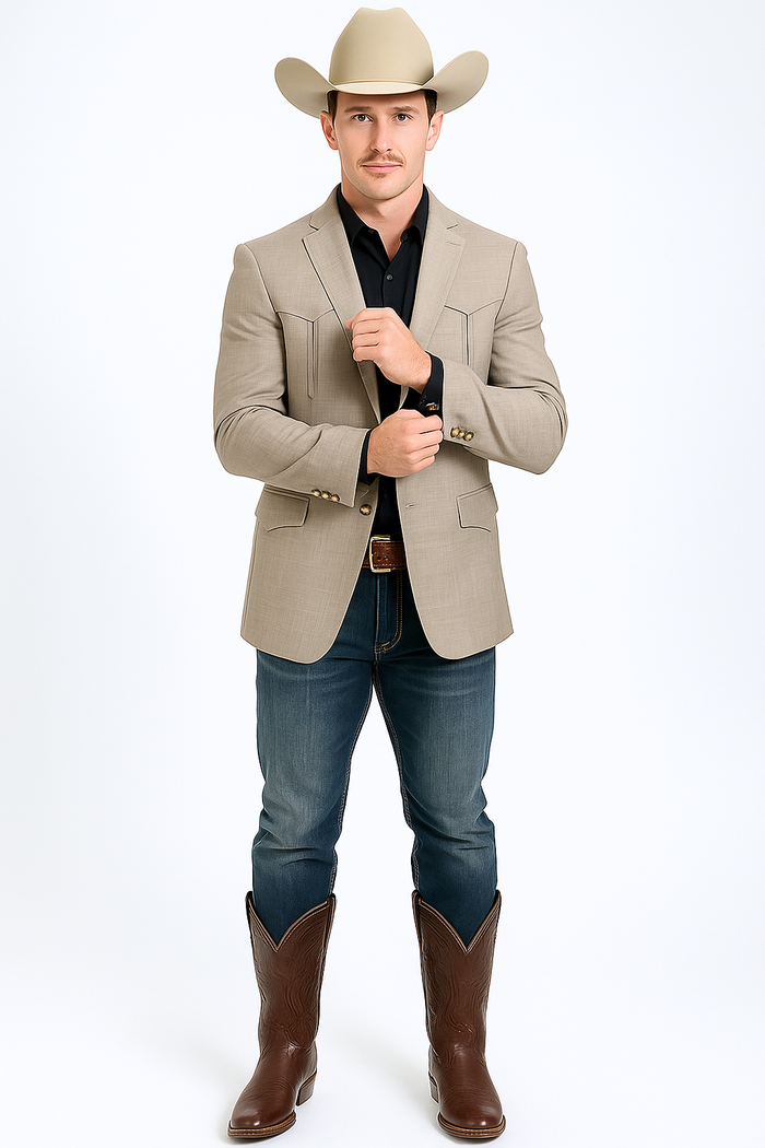 Western Blazer - Saco Para Hombre - Mens Double Button Western Taupe Blazer