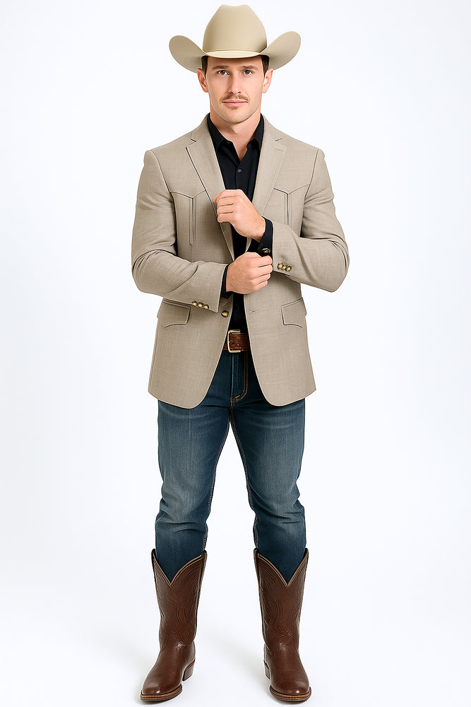 Western Blazer - Saco Para Hombre - Mens Double Button Western Taupe Blazer