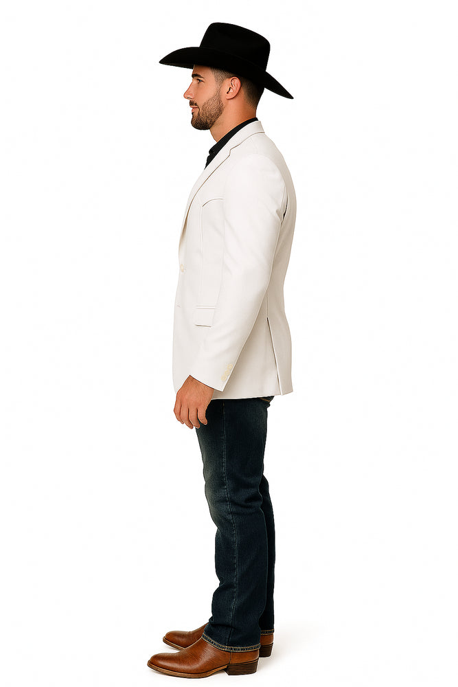 Western Blazer - Saco Para Hombre -Mens Double Button Western White Blazer