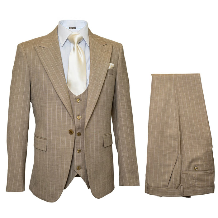 Sandstone Legacy Tan Pinstripe 3-Piece Artisan Suit by Rossiman