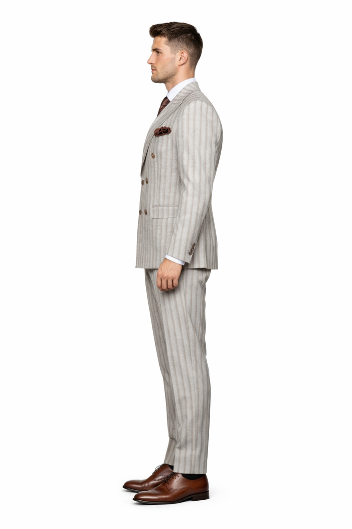 Sandstone Regent Double-Breasted Stripe Suit by Rossiman