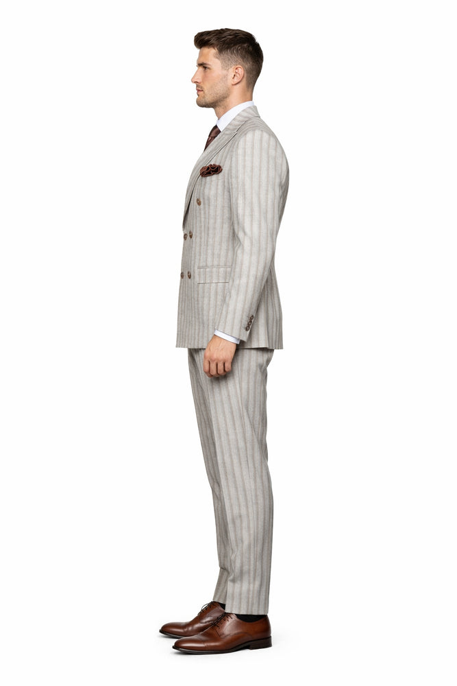 Sandstone Regent Double-Breasted 3-Piece Stripe Suit by Rossiman