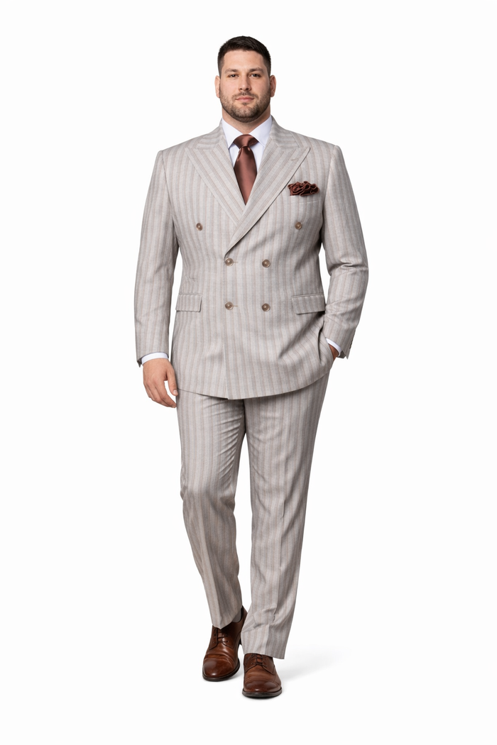 Sandstone Regent Double-Breasted Stripe Suit by Rossiman