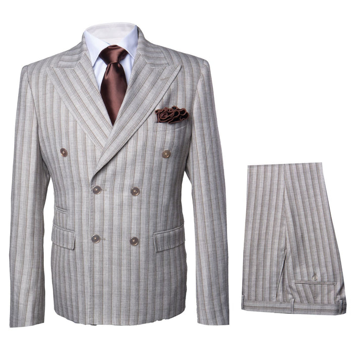 Sandstone Regent Double-Breasted Stripe Suit by Rossiman