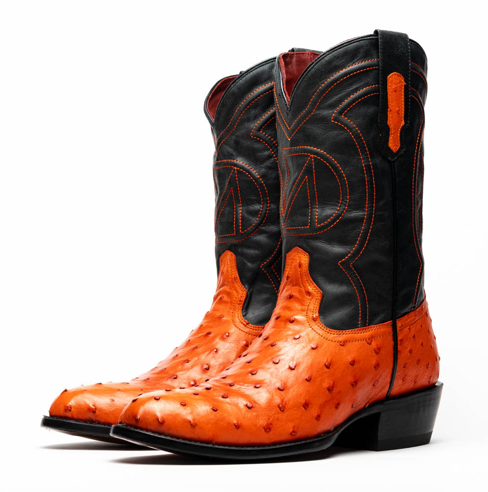 Marco Di Milano Savannah Orange Ostrich Quill Round Toe Cowboy Boots