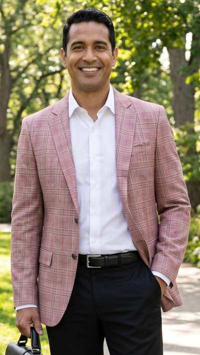Dusty Rose Mens Blazer Plaid Sport Coat