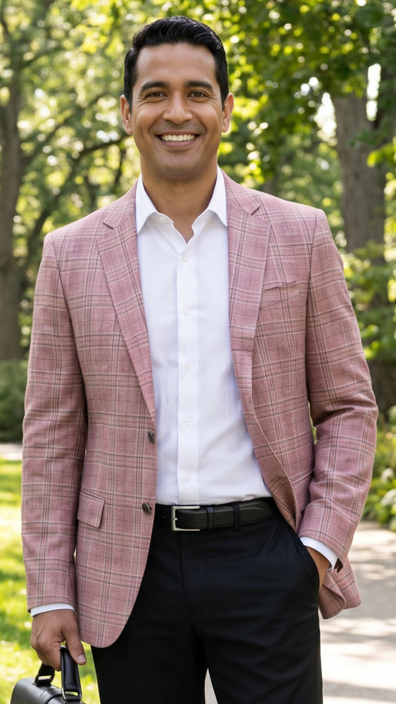 Dusty Rose Mens Blazer Plaid Sport Coat