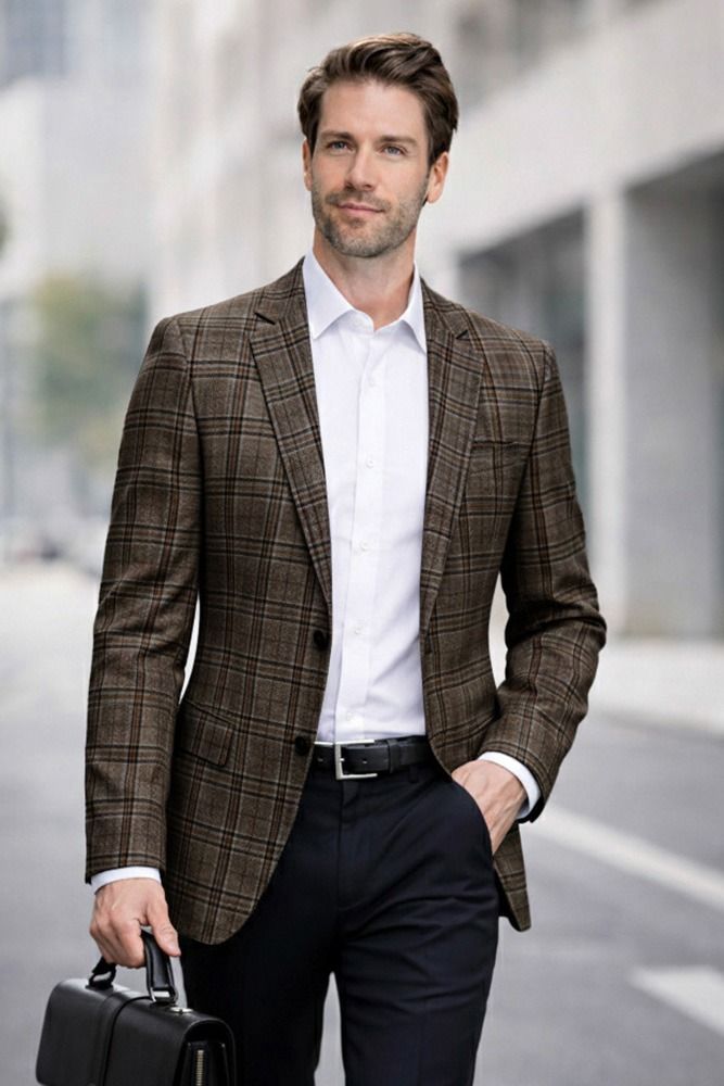 Brown Plaid Blazer Mens Sport Coat