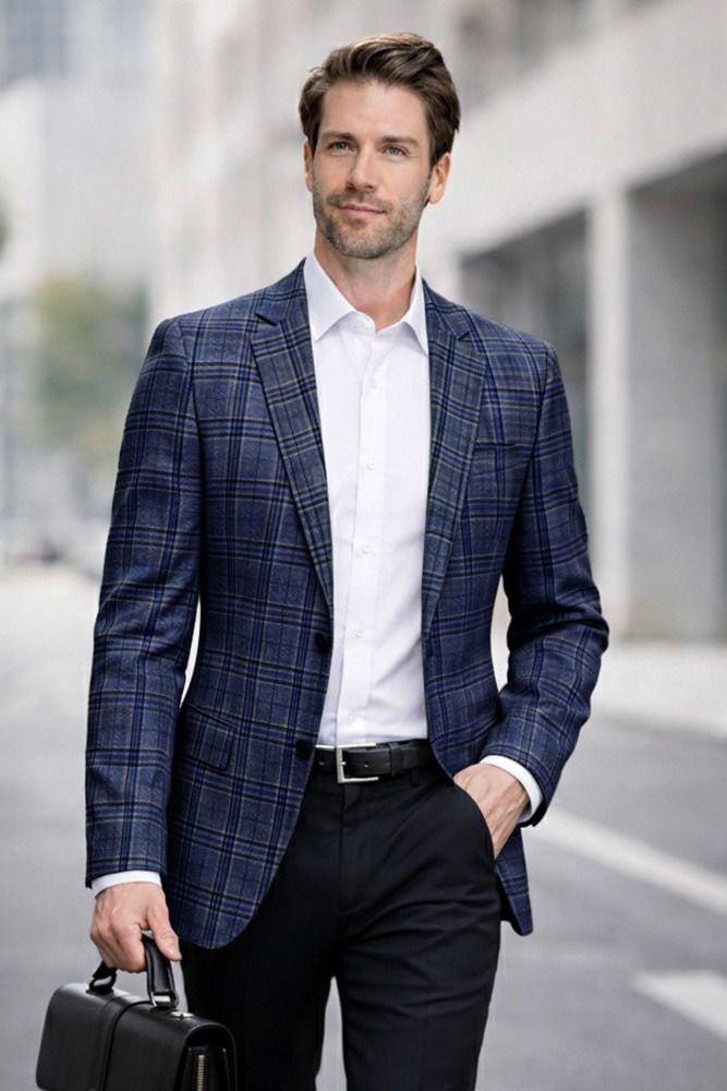 Sapphire Plaid Blazer Mens Sport Coat