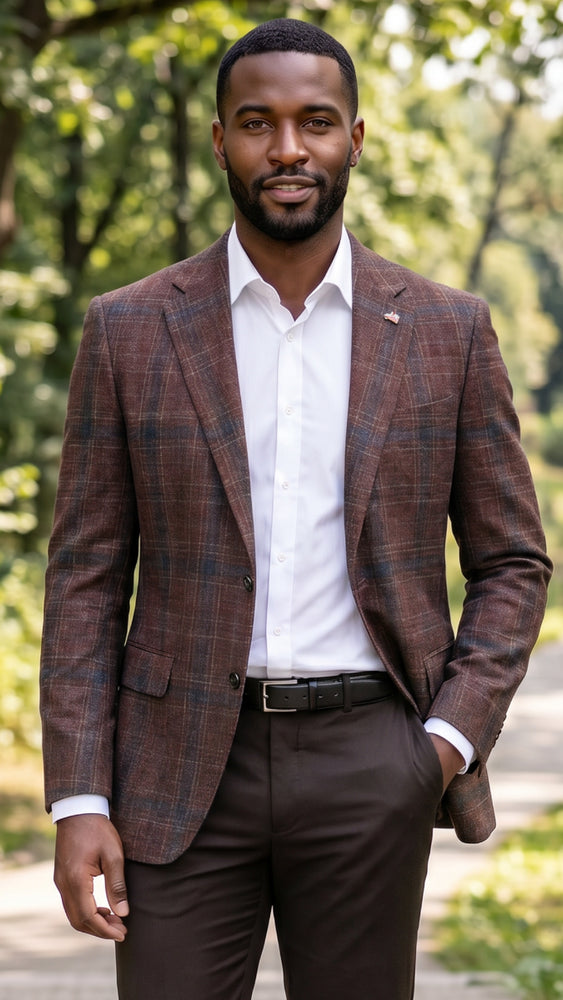 Burgundy Plaid Blazer Mens Jacket