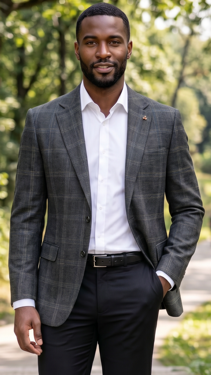 Charcoal Plaid Blazer Mens Jacket