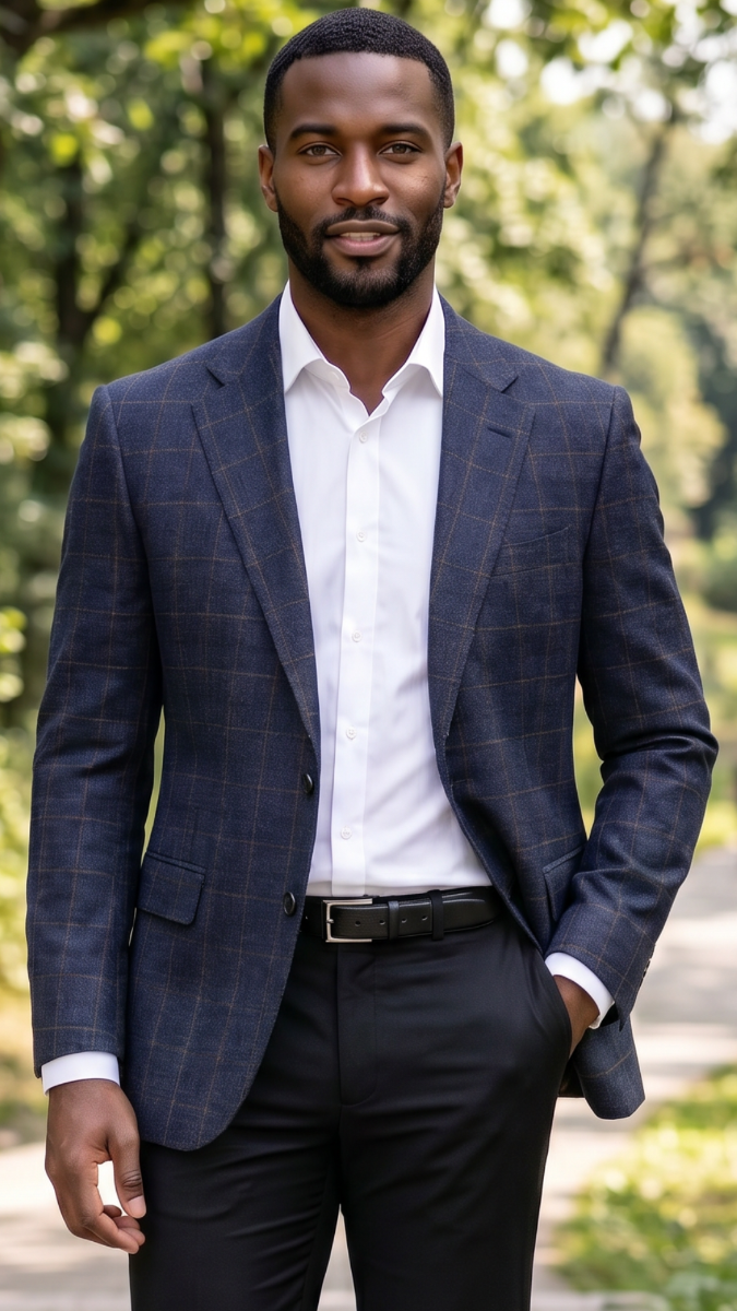 Cobalt Plaid Blazer Mens Jacket