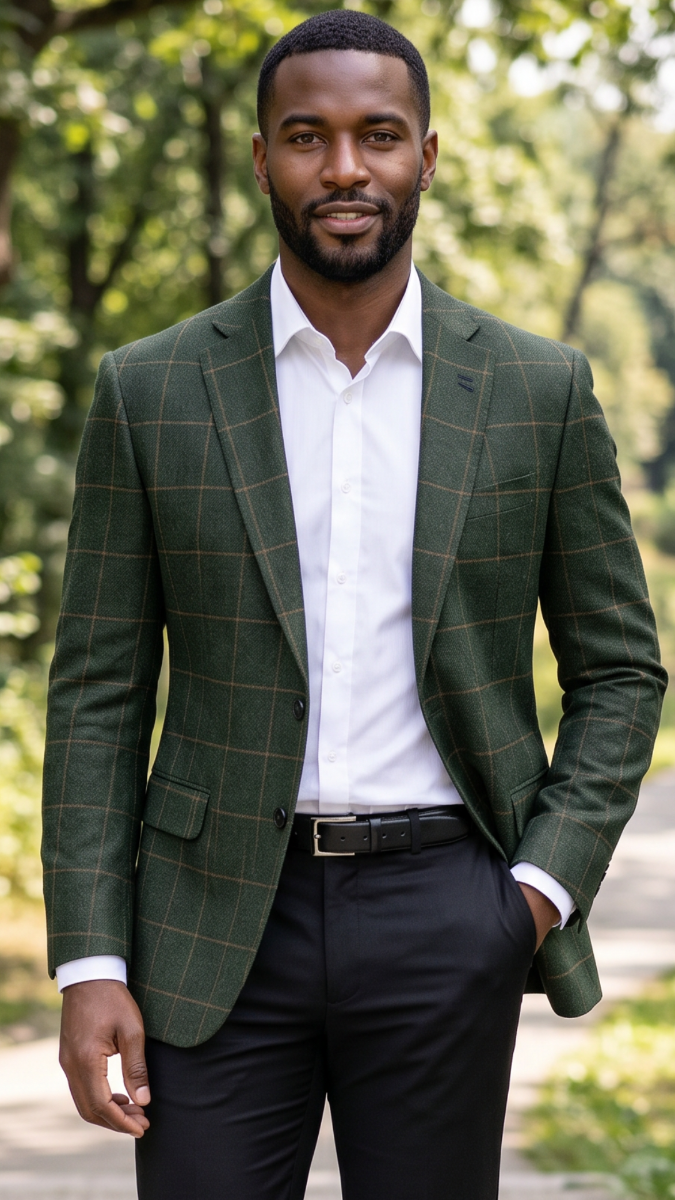 Hunter Green Plaid Blazer Mens Jacket