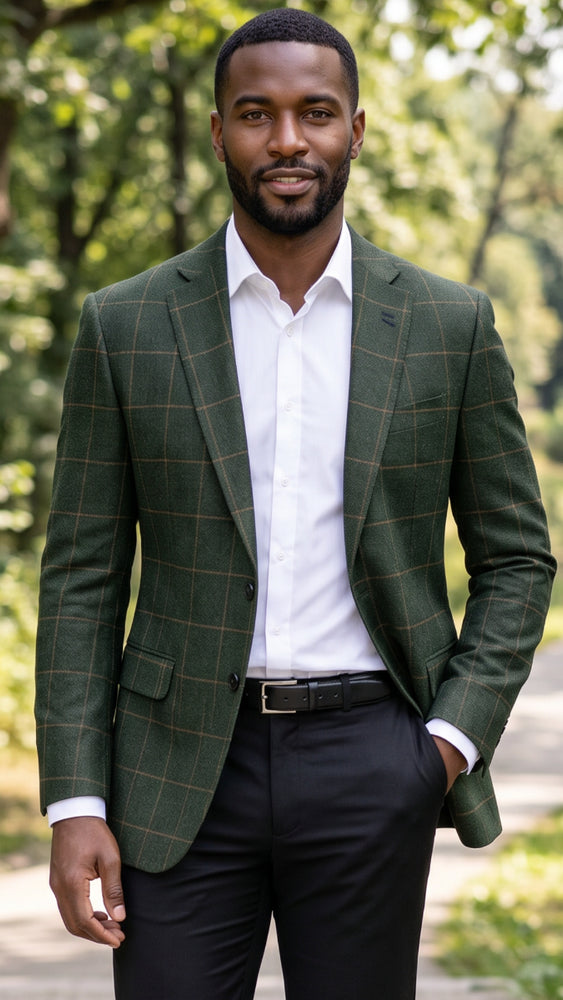 Hunter Green Plaid Blazer Mens Jacket