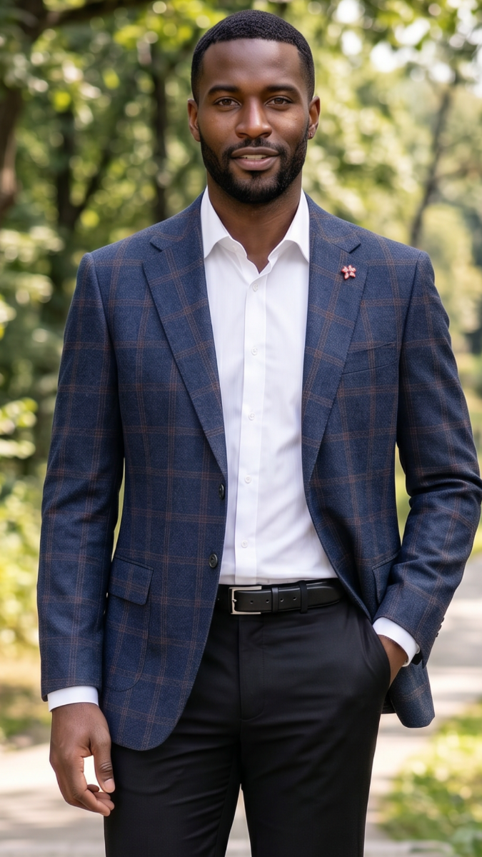Navy Plaid Blazer Mens Jacket