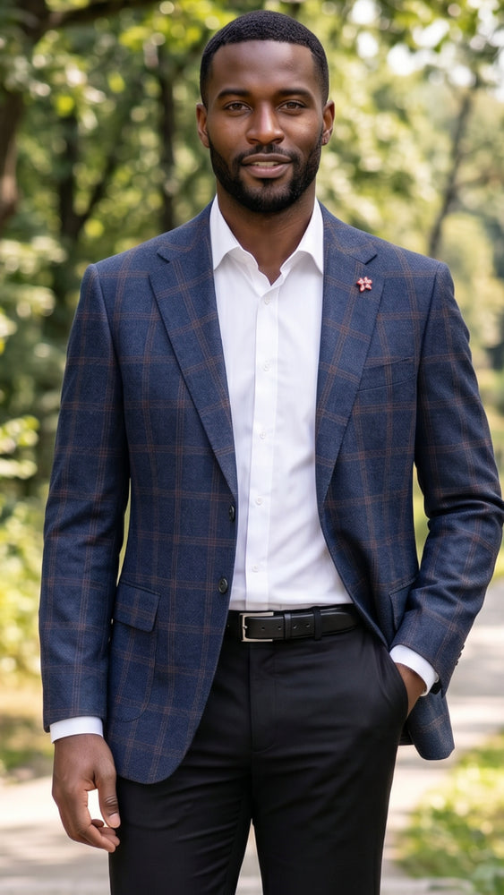 Navy Plaid Blazer Mens Jacket