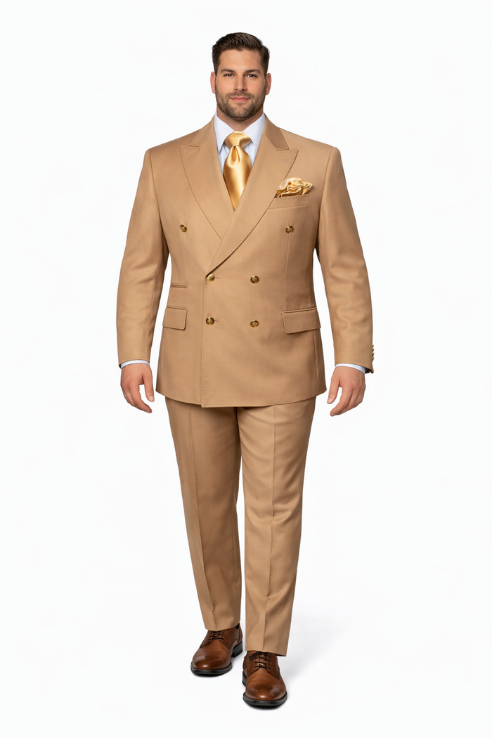 Savoy Camel Gold-Button Double-Breasted Suit