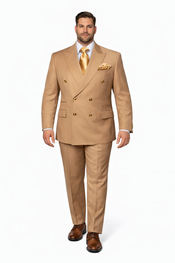Savoy Camel Gold-Button Double-Breasted Suit