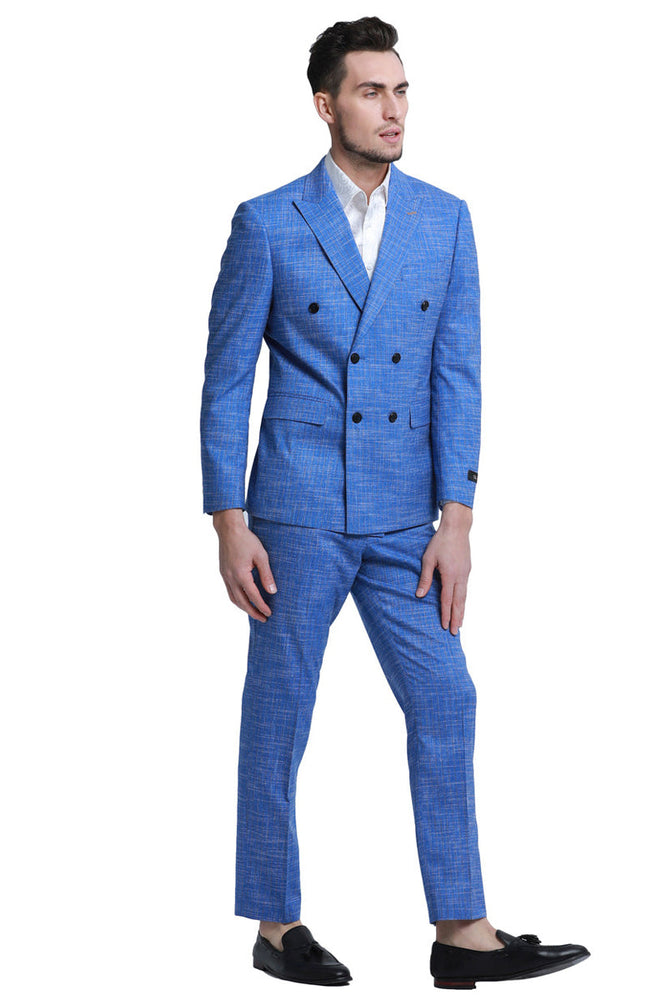 Men's French Blue Sharkskin Suit by Tazzio