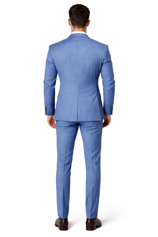 Sharkskin Textured 3-Piece Steel Blue - Dusty Blue Suit