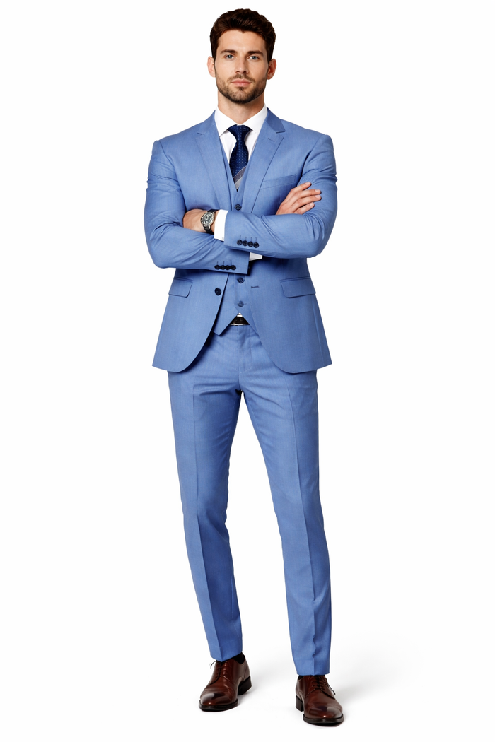 Sharkskin Textured 3-Piece Steel Blue - Dusty Blue Suit