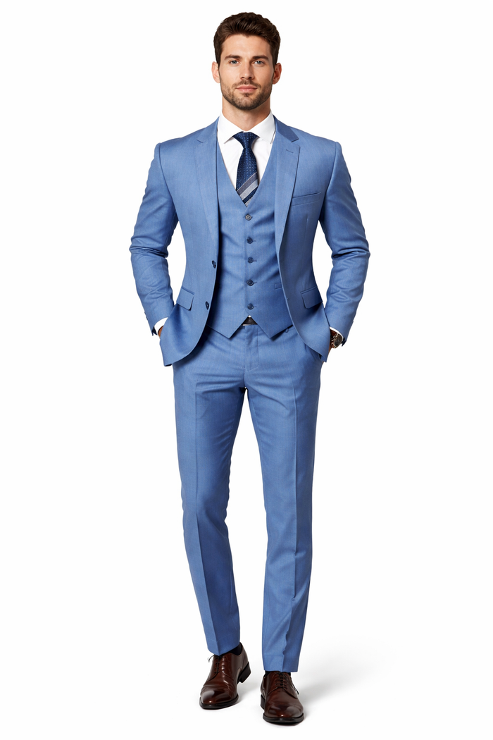 Sharkskin Textured 3-Piece Steel Blue - Dusty Blue Suit