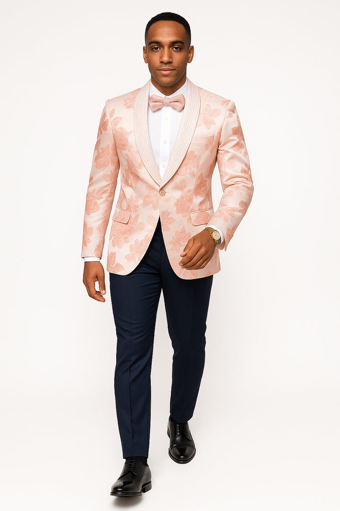 Mens Paisley Jeweled Shawl Prom 2026 Tuxedo in Blush Pink