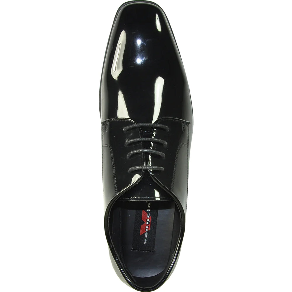 Bravo Mens Shiny Patent Plain Toe Tuxedo Dress Shoe in Black