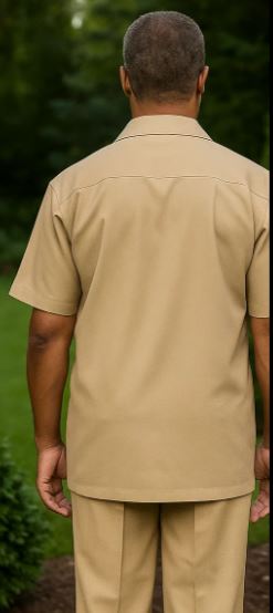 short-sleeve-tan-casual-two-piece-walking-outfit-for-sale-pant-sets-shirt-with-pant-set