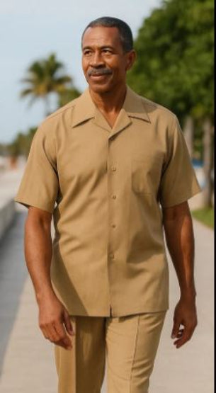 short-sleeve-tan-casual-two-piece-walking-outfit-for-sale-pant-sets-shirt-with-pant-set