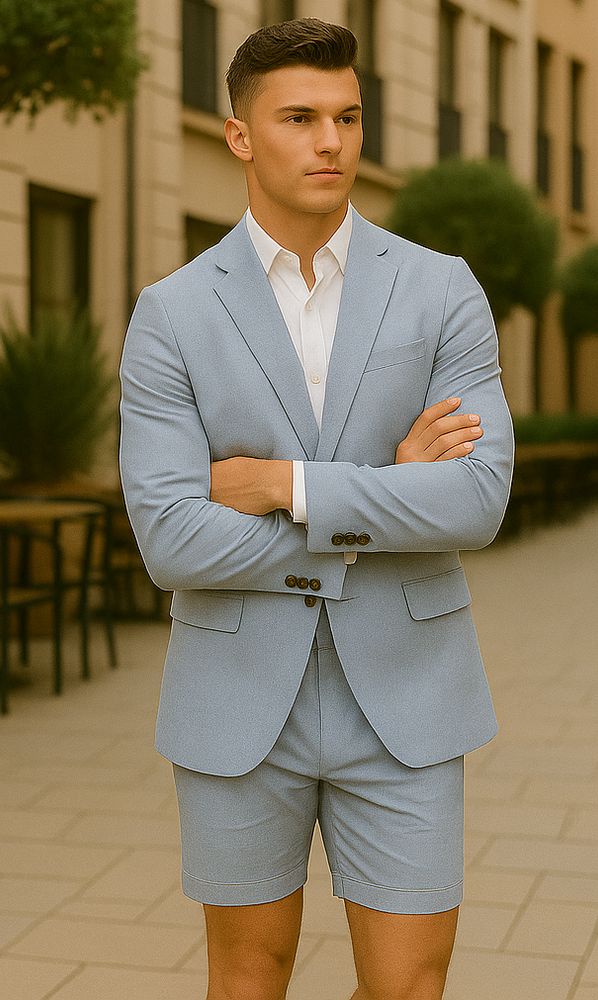 Shorts Set Pants Light Blue Summer Suit For Men