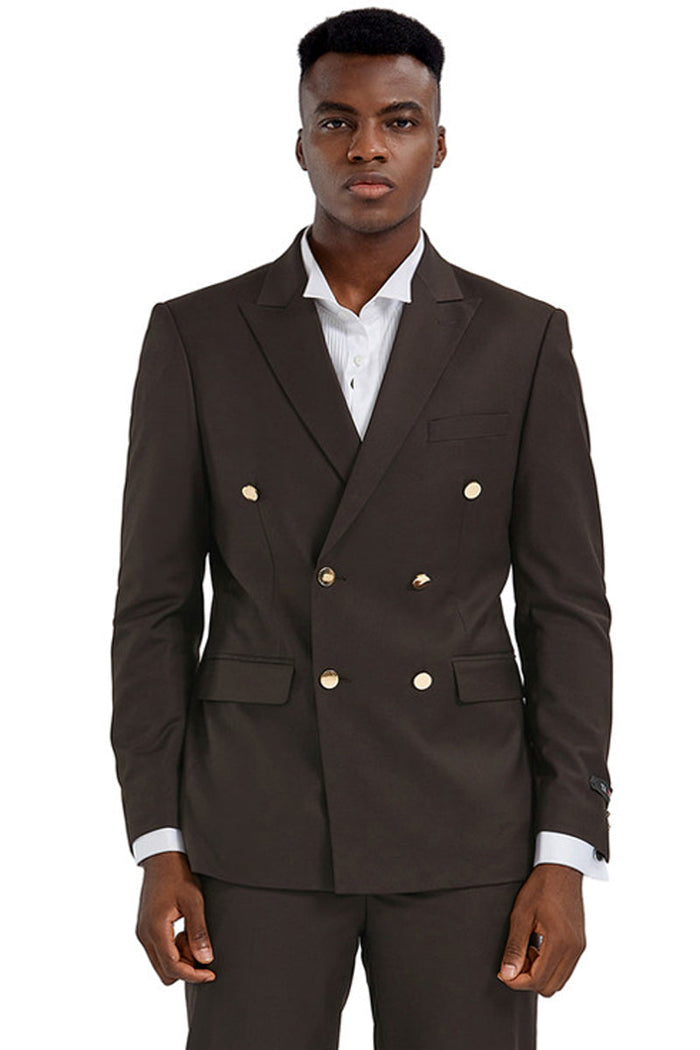 Men's Slim Fit Brown Double Breasted Wedding Suit