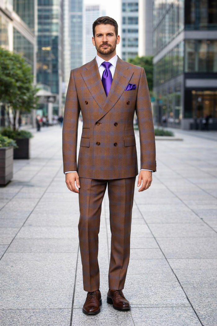 Chestnut Royale Plaid Double-Breasted 3-Piece Signature Suit
