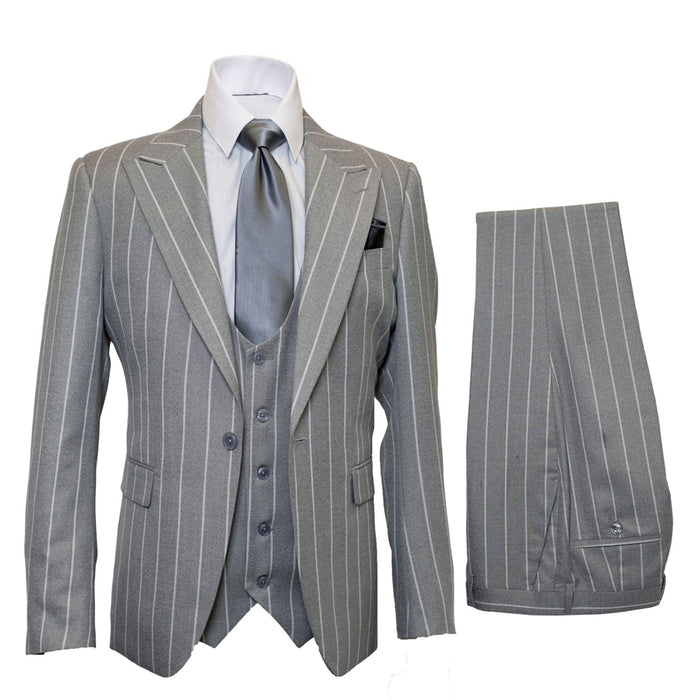 Silver Dominion Grey Pinstripe 3-Piece Elite Suit by Rossiman