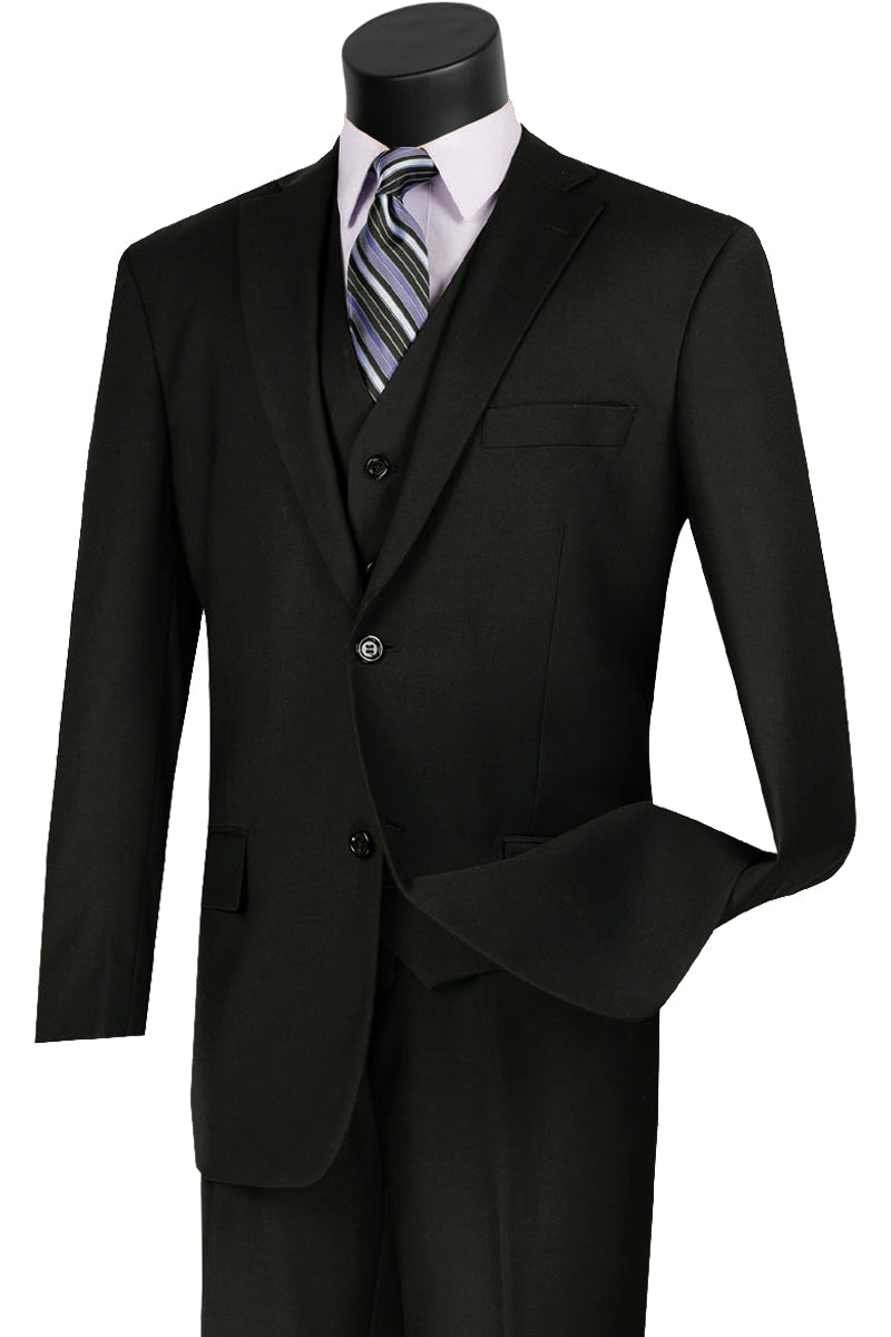 Mens Classic Fit Flat Front Vested Suit in Black — Menssuitsatlanta