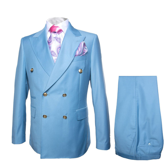 Sky Royale Double-Breasted 3-Piece Luxury Suit in Powder Blue by Rossiman
