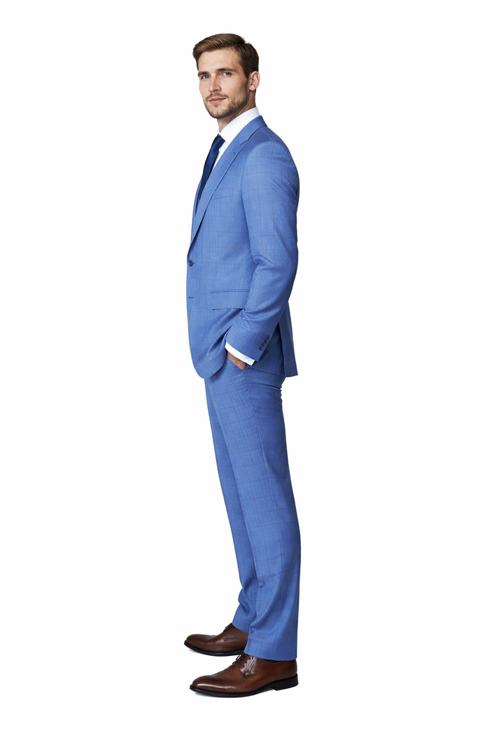 Sky Blue Windowpane 3-Piece Tailored Wedding Suit by Rossiman