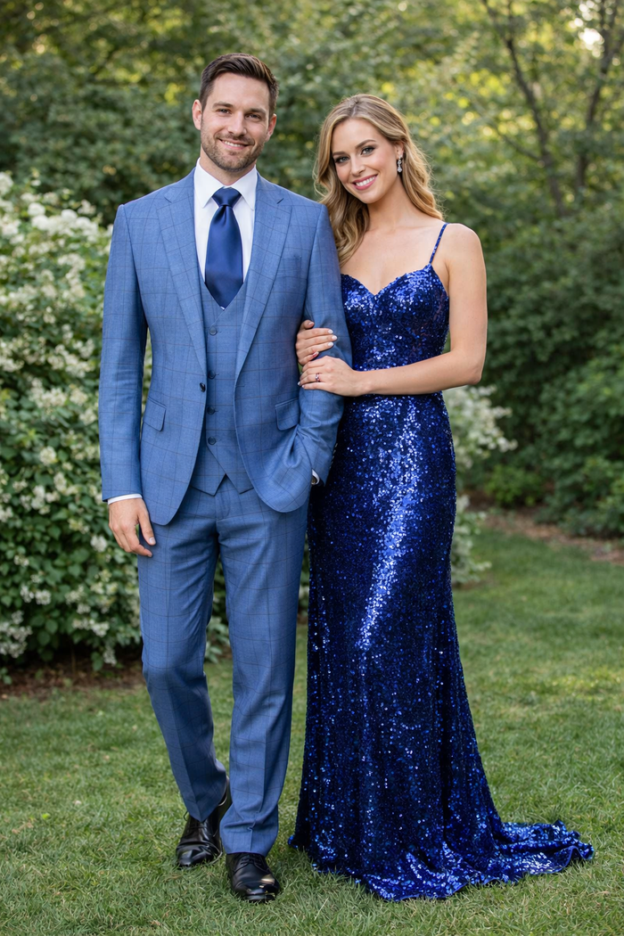 Sky Blue Windowpane 3-Piece Tailored Wedding Suit by Rossiman