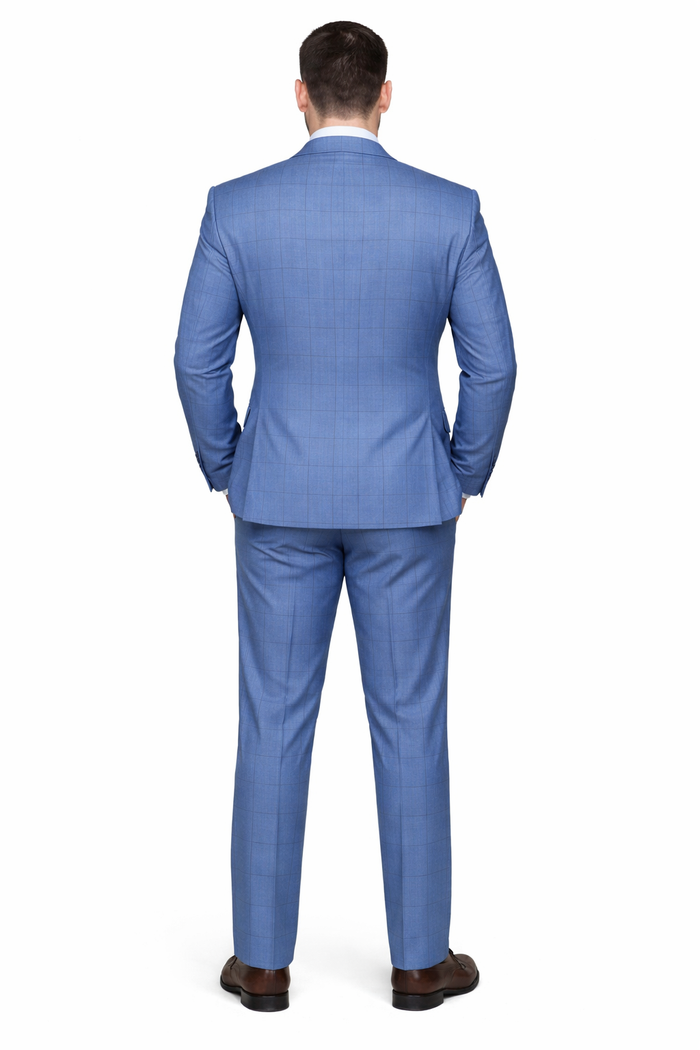 Sky Blue Windowpane 3-Piece Tailored Wedding Suit by Rossiman