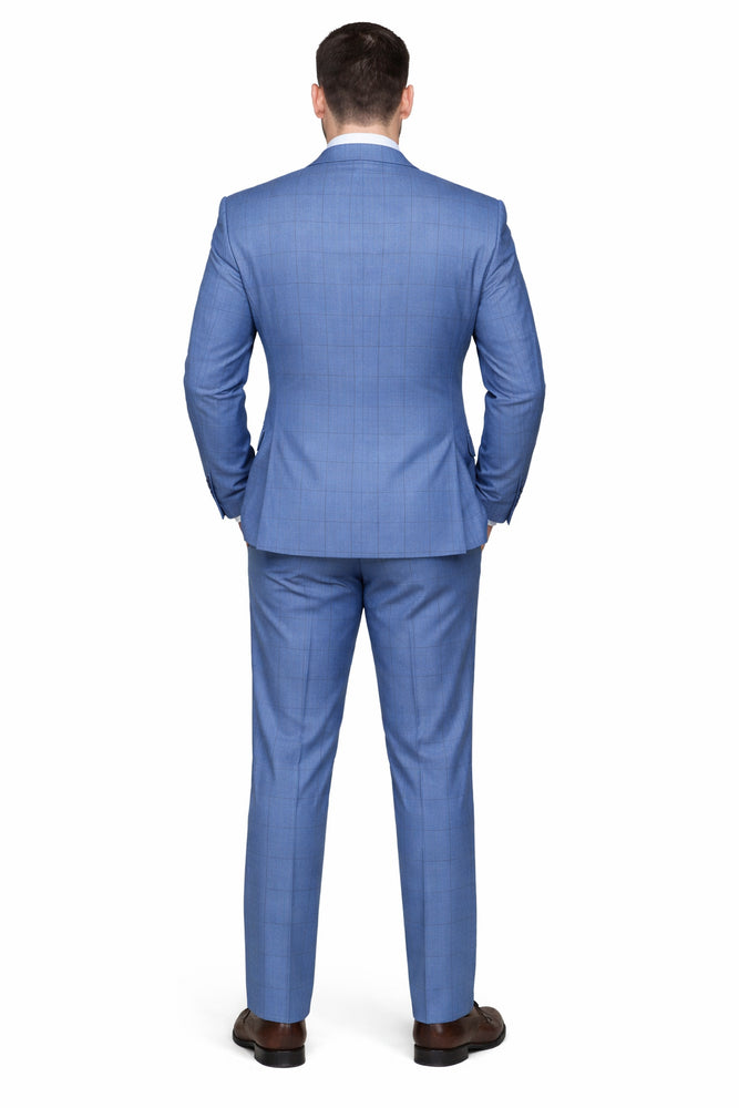 Sky Blue Windowpane 3-Piece Tailored Wedding Suit by Rossiman